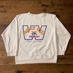 Weekends Sweatshirt Mens L White Retro 90s Premier Class Heavyweight USA Made